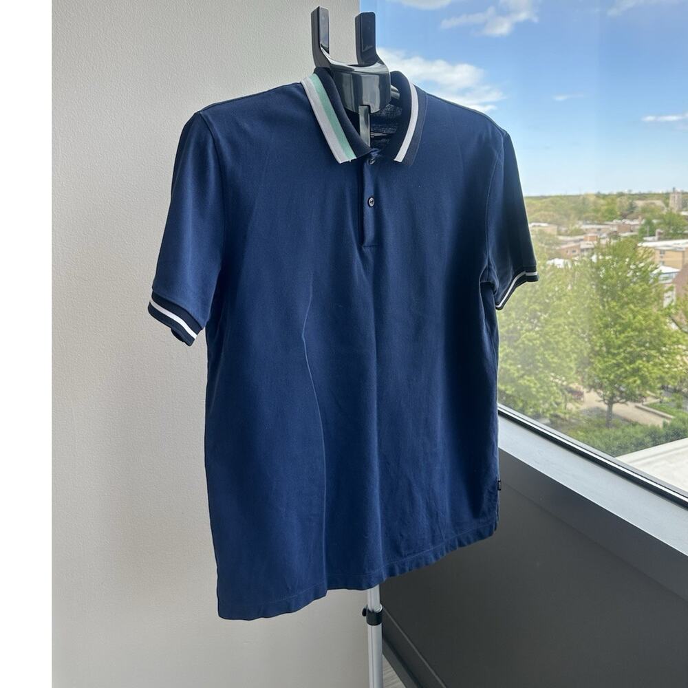 HUGO BOSS Mercerised Polo Men's Navy Blue Short Sleeve Collared Knit Size L